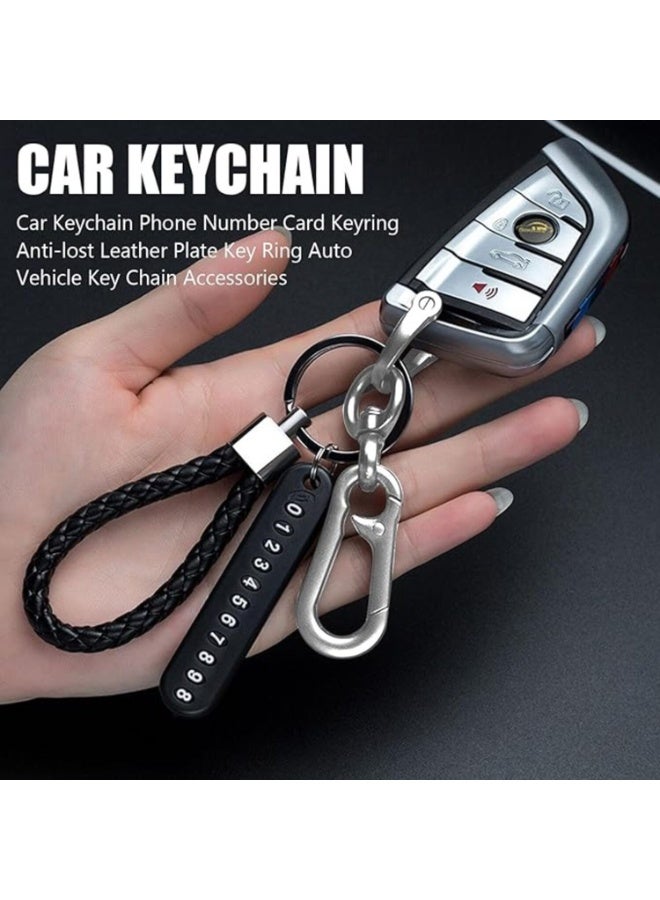 LYNLYN Woven Leather Car Keychain with Phone Number Tag, Anti-Lost Keyring, Heavy Duty Car Key Fob with Lock and Car Accessories - Image 4
